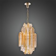 Venini - Lampadario in vetro di Murano Trilobo con poliedri trasparenti e arancioni, 60s