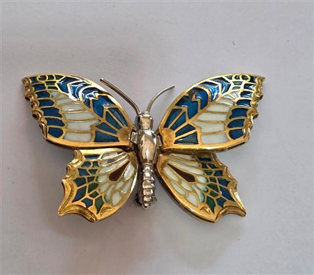 Elegante spilla in oro 18 carati e smalti