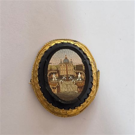 Spilla micromosaico oro 18 carati