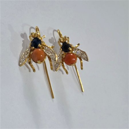 Orecchini mosche in oro e pietre