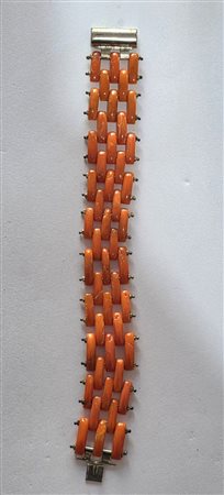 Bracciale in argento e corallo naturale maglia Cingolato