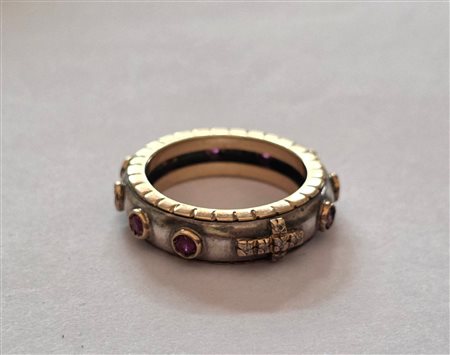 Anello rosario in oro 9 carati argento e pietre