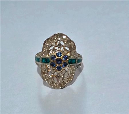 Anello stile Liberty in oro giallo 333 e pietre