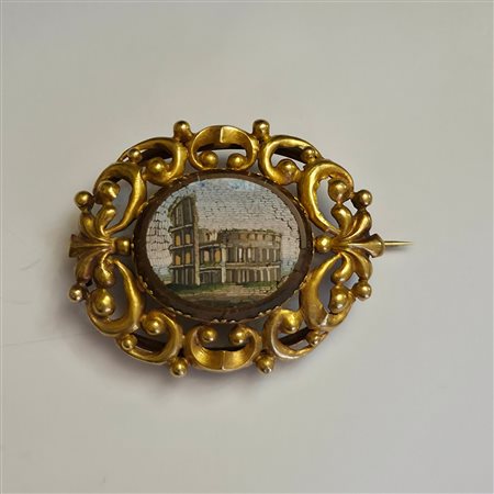 Antica spilla micromosaico in oro giallo 18 carati