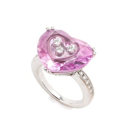 CHOPARD Collezione Happy Diamonds: anello a cuore in oro, diamanti e vetro In...
