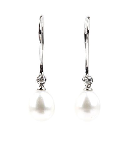 BRANAR PARIS Paio di orecchini pendenti con perla e diamante In oro bianco...