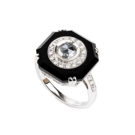BRANAR PARIS Anello in stile Déco, in oro con onice e diamanti In oro bianco...