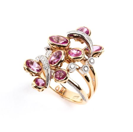 BRANAR PARIS Anello in oro con corindoni rosa e diamanti In oro rosa 18k, con...