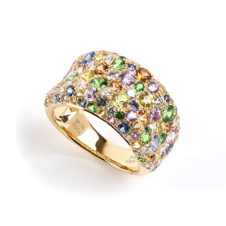 BRANAR PARIS Anello a fascia in oro e pietre di colore Modellato come una...