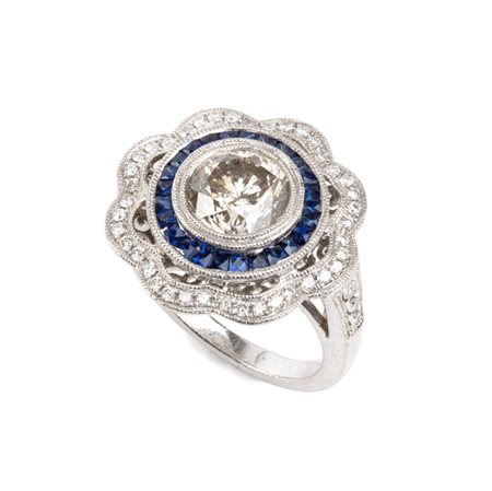 BRANAR PARIS Anello in platino con diamanti e zaffiri Motivo a fiore in...