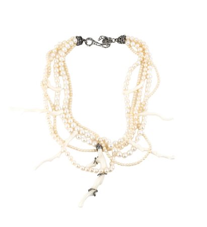 ISABELLA ASTENGO Collana di perle con corallo bianco e chiusura in argento A...
