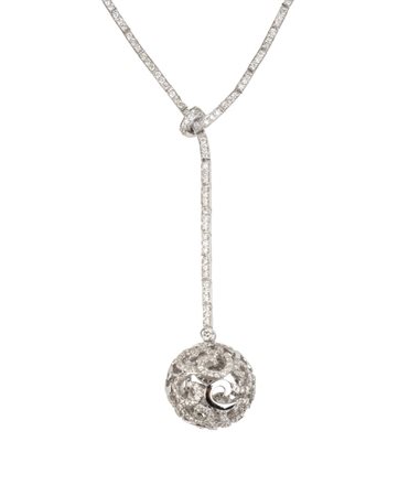 Girocollo con pendente in oro e diamanti In oro bianco 18k, sottile girocollo...