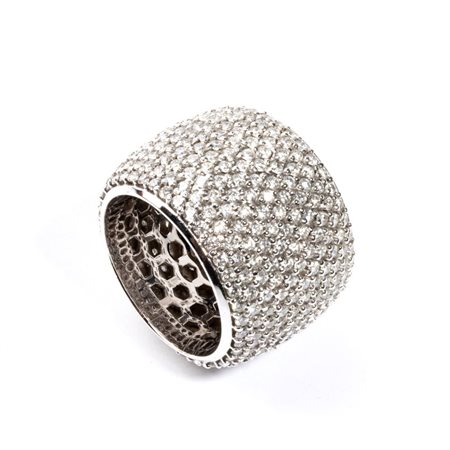 Anello a fascia in oro con diamanti in oro bianco 18k, modellato come una...