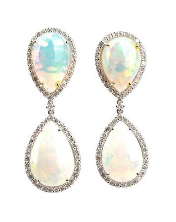 Paio di orecchini pendenti in oro con opali e diamanti In oro bianco 18k,...