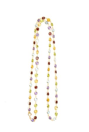 Collana in oro e pietre di colore In oro giallo 18k, con catena in maglie ad...