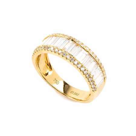 Anello in oro con diamanti In oro bianco 18k, incastonato con linea di...