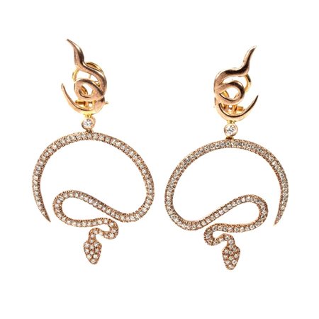 Orecchini in oro con diamanti in oro rosa, con motivo sinuoso che simula il...