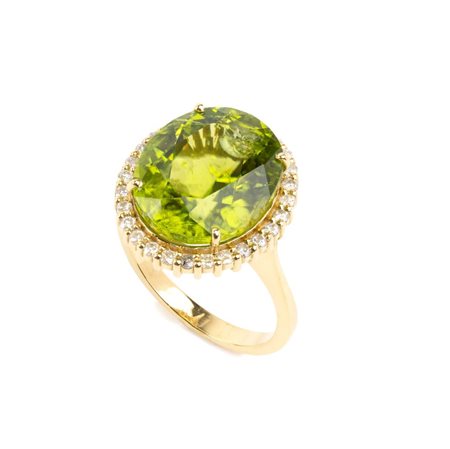 Anello in oro con peridoto e diamanti In oro giallo 18k, incastonato con...