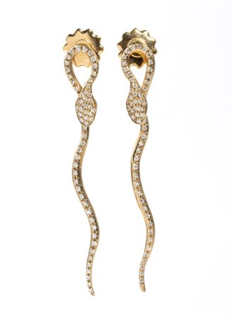 Orecchini pendenti in oro con diamanti a forma di serpente, in oro giallo...
