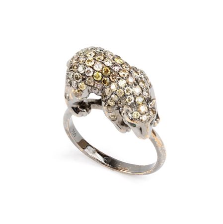 Anello in oro con diamanti gialli e tsavoriti In oro bianco 18k, raffigurante...