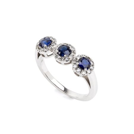Anello in oro con zaffiri e diamanti In oro bianco 18k, con tre motivi a...