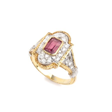Anello in oro con tormalina e diamanti In oro giallo ed oro bianco 18k,...