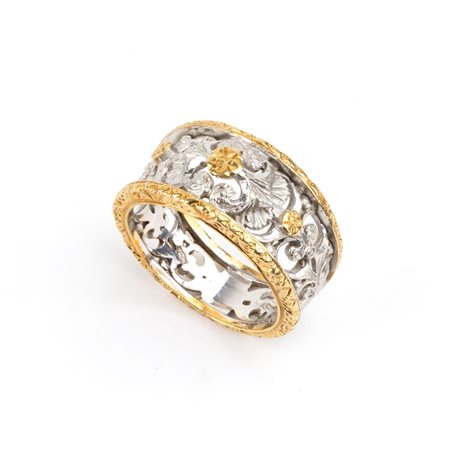 Anello in oro stile fiorentino In oro giallo ed oro bianco 18k. Fascia...