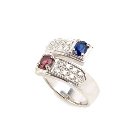 Anello in oro con diamanti rubino e zaffiro In oro bianco 18k, motivo...