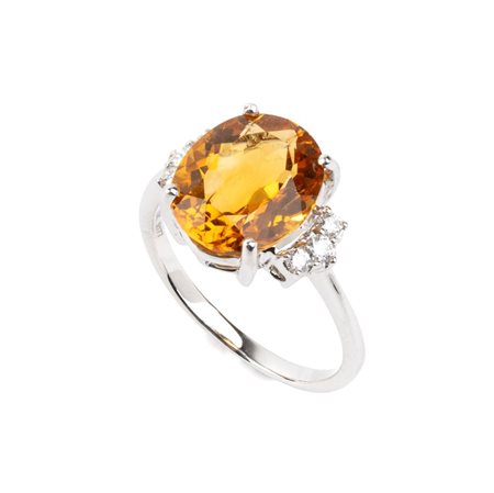 Anello in oro con quarzo citrino e diamanti In oro bianco 18k, incastonato...
