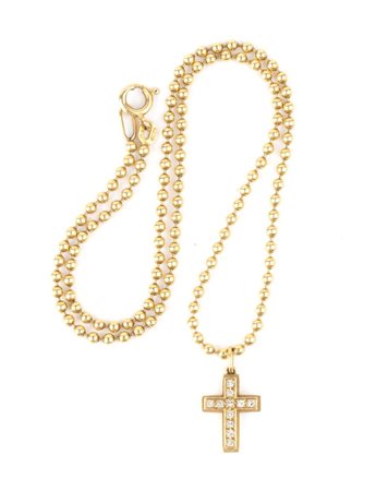Girocollo italiano in oro con croce in diamanti Con catena in linea di sfere...