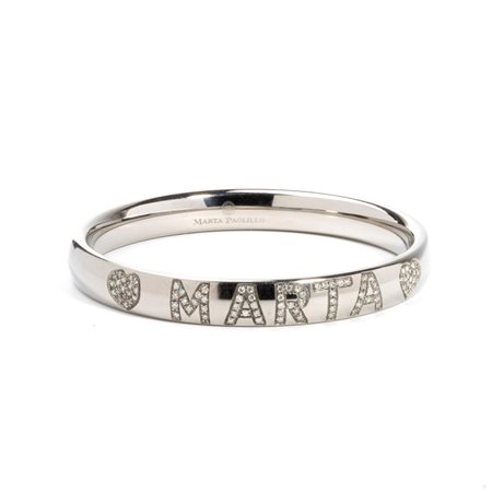 Bracciale rigido in titanio con diamanti con iscrizione "MARTA" in pavé di...