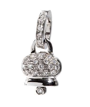 Pendente in oro e diamanti in oro bianco 18k, a forma di campanella, con pavé...