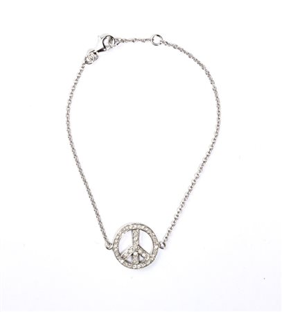 Bracciale in oro e diamanti in oro bianco 18k, con catena a maglia forzatina...