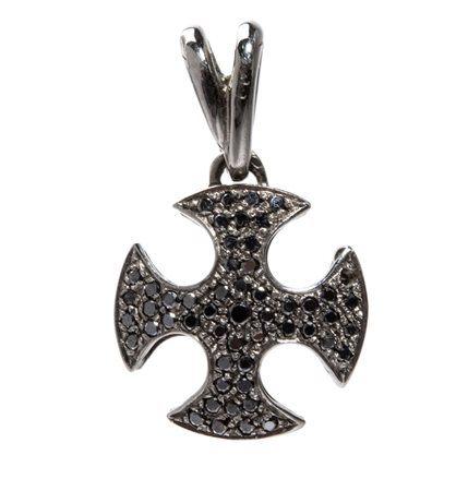 Pendente in oro con diamanti neri in oro bianco 18k con applicazione di...