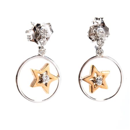 Orecchini pendenti in oro e diamanti in oro rosa ed oro bianco 18k, con linea...