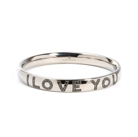 Bracciale rigido con diamanti in acciaio, con iscrizione "I LOVE YOU" in...