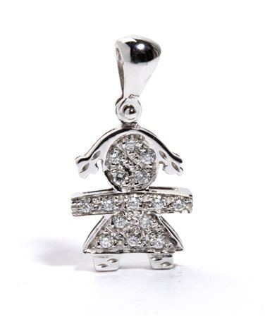 Pendente in oro e diamanti in oro bianco, raffigurante la sagoma stilizzata...