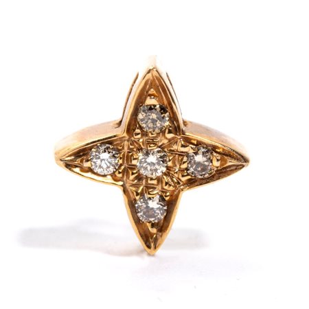 Pendente in oro e diamanti a forma di stella a 4 punte in oro rosa 18k,...