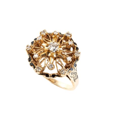 Anello vintage in oro con brillanti USA, 1940 circa centrale diamante taglio...