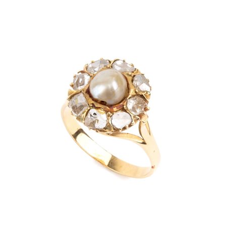 Anello in oro con perla e diamanti In oro bianco 18k, con perla scaramazza...