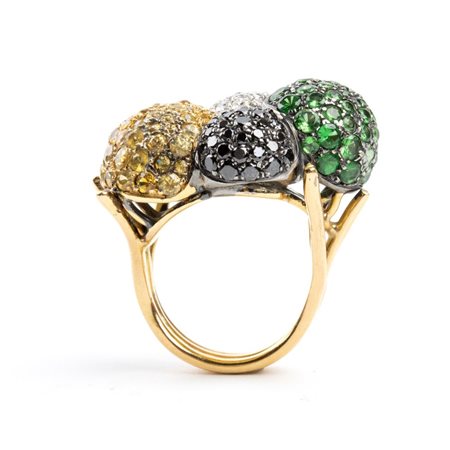 Anello in oro giallo con diamanti, peridoti e quarzi citrini Anni '60 in oro...
