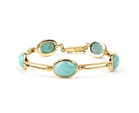 Bracciale vintage in oro e turchese anni '60 del XX secolo In oro giallo 18k,...