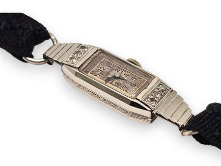 CALDERONI Orologio Art déco Lady in platino e diamanti Anni '30 con cassa di...
