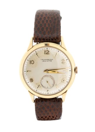 INVICTA Orologio da polso Anni '60 con cassa in oro e cinturino in pelle....