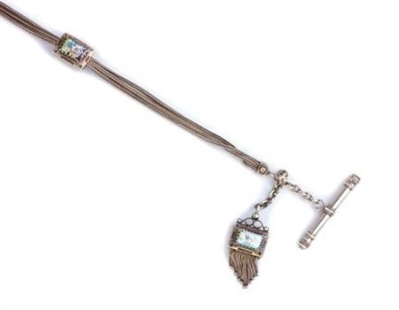 Catena da orologio francese in argento e smalti fine XIX secolo con smalti...