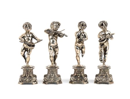 FASSI ARNO Quattro sculture italiane in argento raffiguranti Putti prima metà...