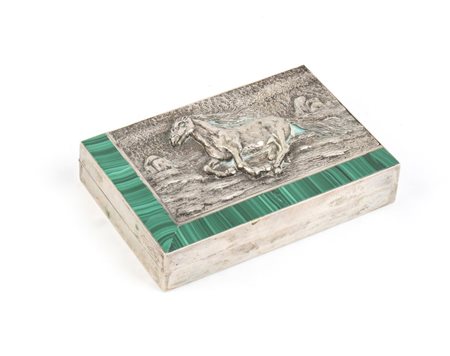 Cofanetto italiano in argento e malachite seconda metà del XX secolo Altezza...