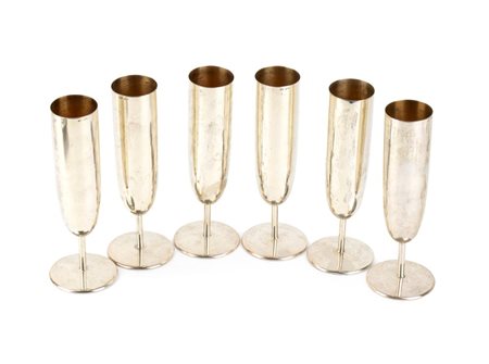 Set di 6 flûte italiani in argento metà XX secolo Altezza x diametro base: 20...