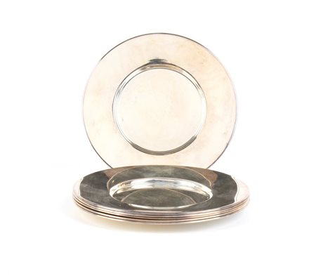 Set di 6 piattini italiani in argento metà XX secolo Diametro: 15 cm. Peso...
