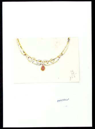 GIULIO ZANCOLLA Progetto per collana Anni '60 disegno di collana in oro,...